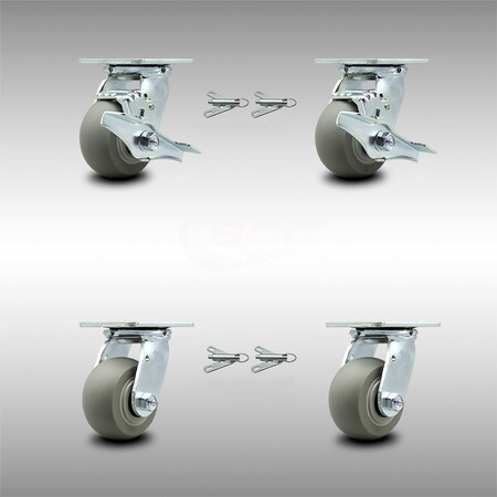 Service Caster 4 Inch SS Thermoplastic Caster Set with Ball Bearings 4 Swivel Lock 2 Brake SCC SCC-SS30S420-TPRBD-TLB-BSL-2-BSL-2